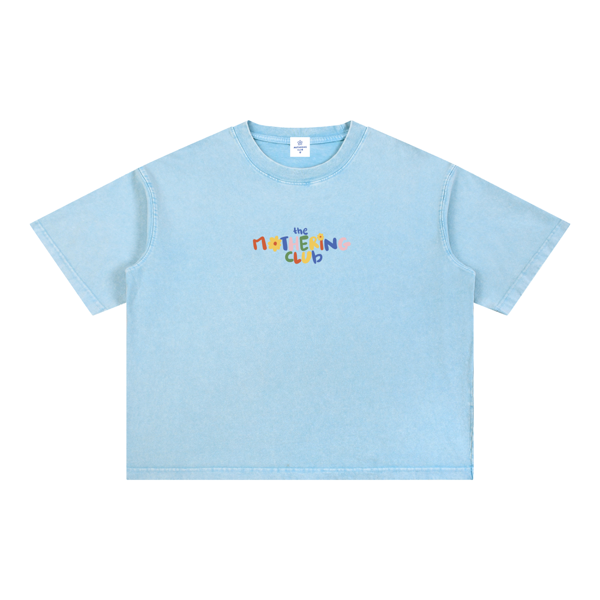 Mothering Club Logo Tee in sky blue, front