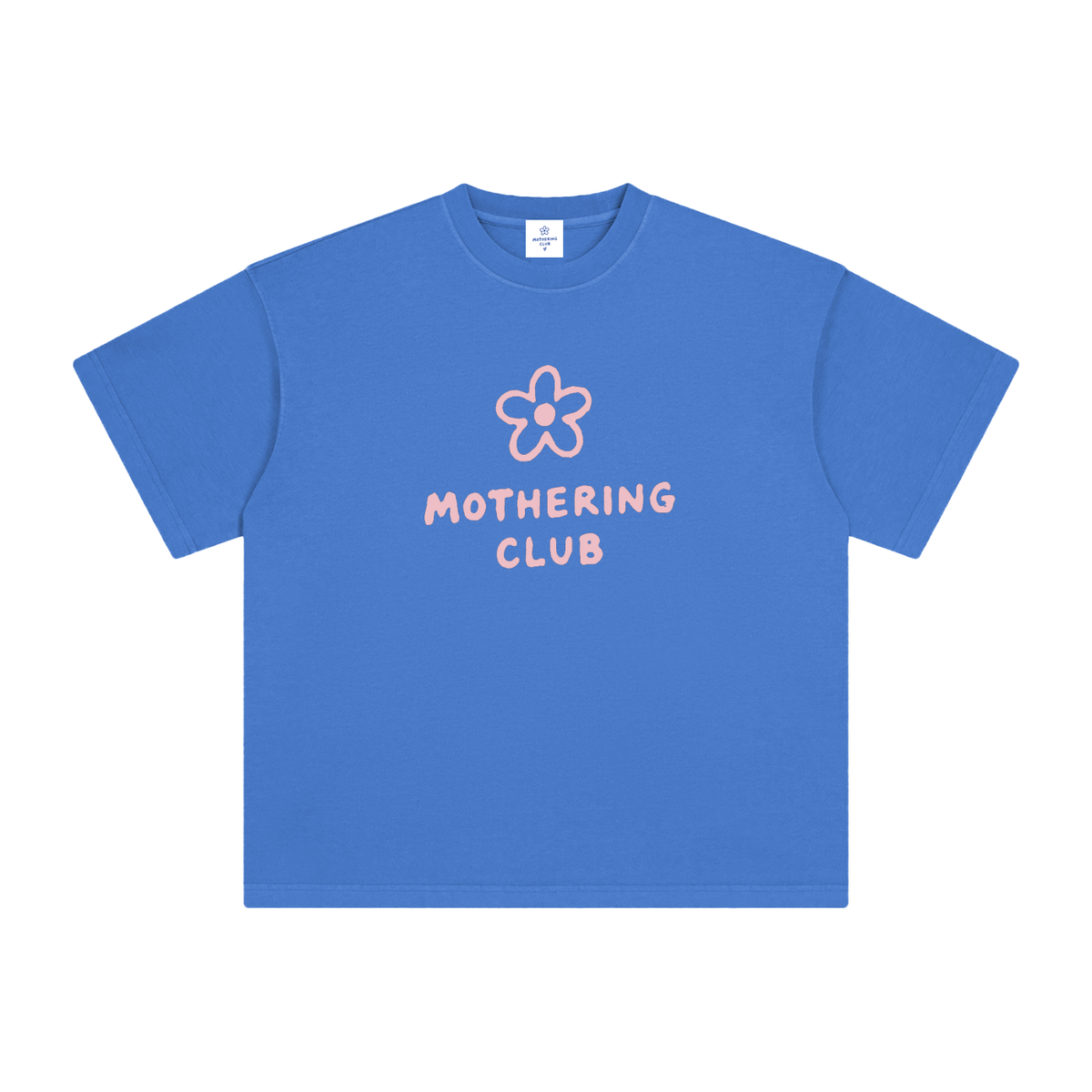 Mothering Club Flower Tee in denim blue, front