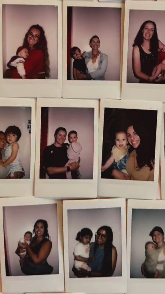 Polaroid snapshots of moms and babies from Mothering Club